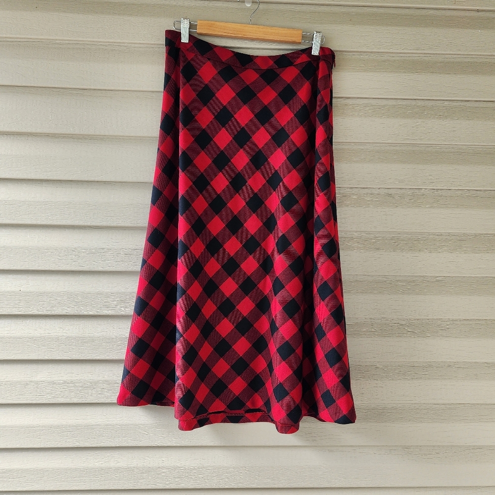 Talbots Red and Black Plaid Midi Skirt